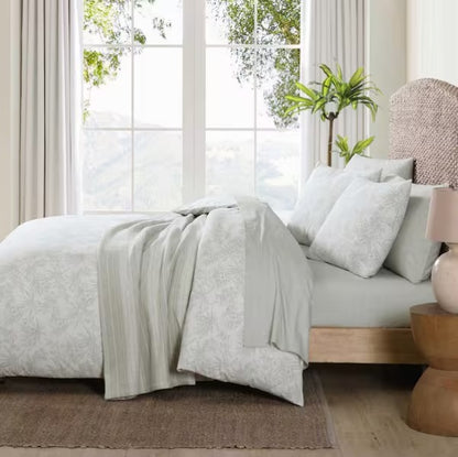 3-Pieces Green Cotton King Duvet Cover Set