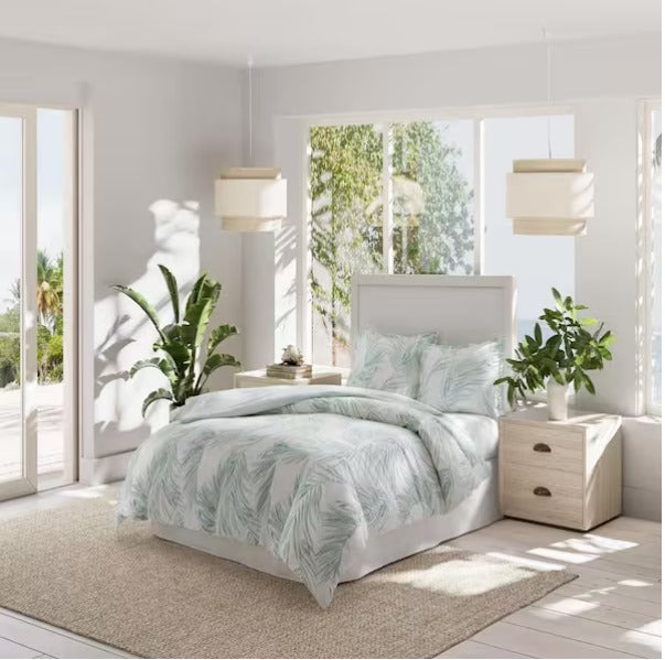 3-Piece Green Cotton Duvet Cover Set