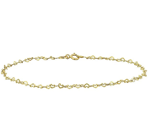 2mm Heart Link Bracelet in 14k Yellow Gold