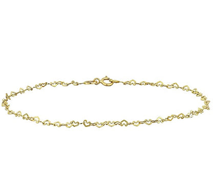 2mm Heart Link Bracelet in 14k Yellow Gold
