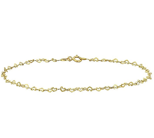 2mm Heart Link Bracelet in 14k Yellow Gold