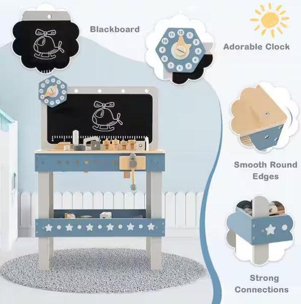 Kids Wooden Play Tool Workbench Workshop Table