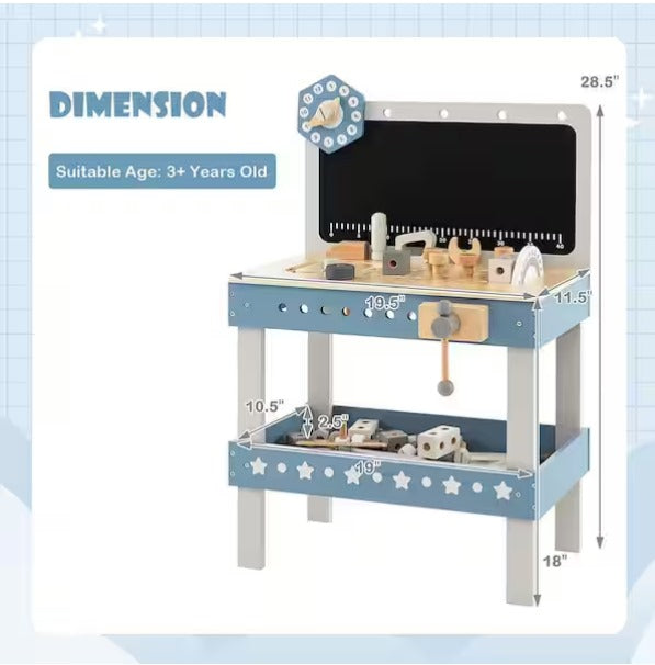 Kids Wooden Play Tool Workbench Workshop Table
