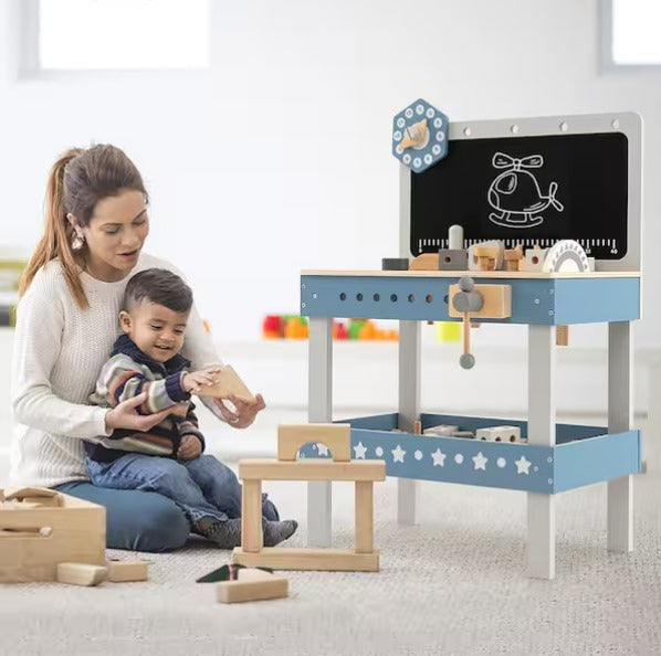 Kids Wooden Play Tool Workbench Workshop Table