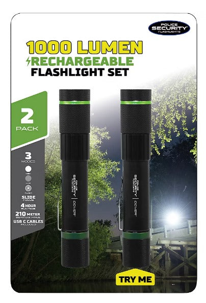 1,000-Lumen Rechargeable Flashlights, 2 pk