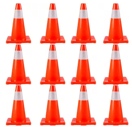 Orange Traffic Cones with Reflective Collars (12-Piece)