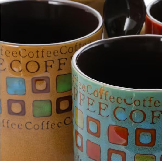 Cafe Americano 13 oz. Assorted Color Mugs (Set of 4)