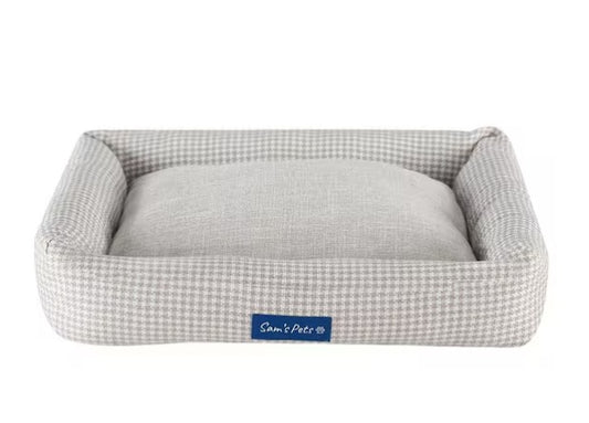 Medium Brown Plaid Bolster Dog Bed