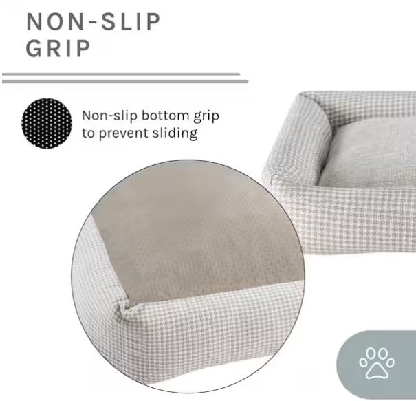 Medium Brown Plaid Bolster Dog Bed