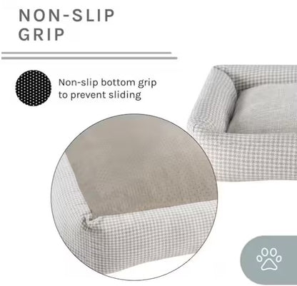 Medium Brown Plaid Bolster Dog Bed