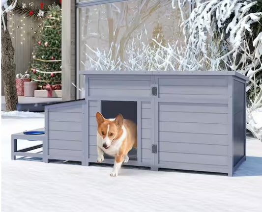 2-in-1 Outdoor Wood Dog House