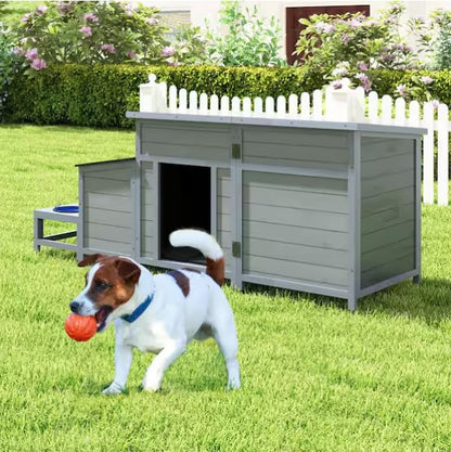 2-in-1 Outdoor Wood Dog House