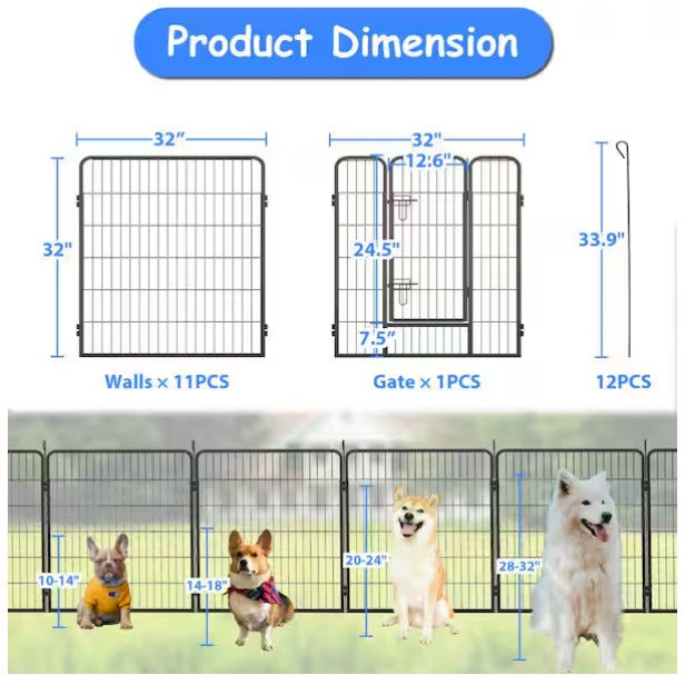 12 Panels Indoor Outdoor Heavy-Duty Portable Foldable Dog Kennel