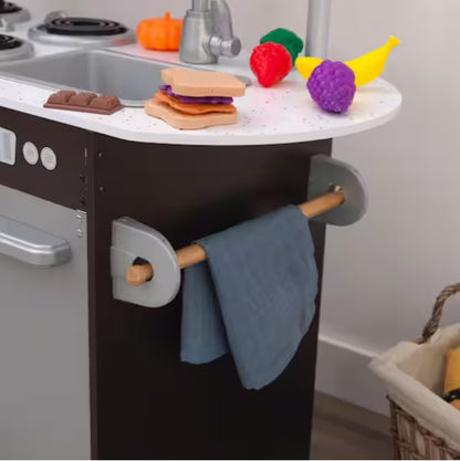 Espresso Wooden Play Kitchen and 30-Piece Play Food Accessories