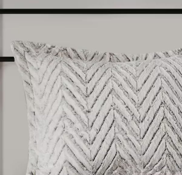 3-Piece Ivory Geometric Faux Fur Duvet Cover Set