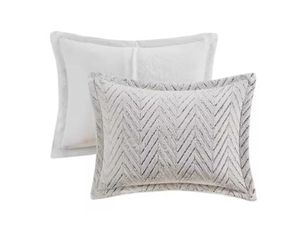 3-Piece Ivory Geometric Faux Fur Duvet Cover Set