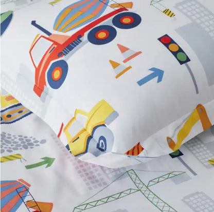 Construction Trucks White Multi Organic Cotton Sheet Set