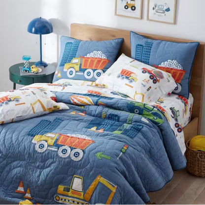 Construction Trucks White Multi Organic Cotton Sheet Set