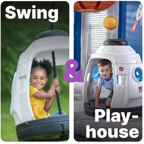 Space Capsule Swing with 2-in-1 Playhouse and Swing Design