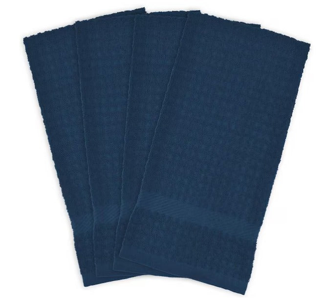 Blue Terry Solid Waffle Dish Towels (Set of 4)