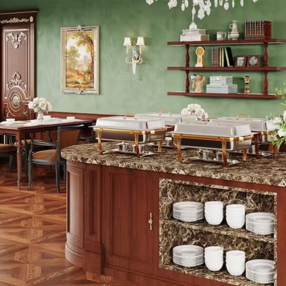 Stainless Steel Chafing Dish Buffet Set w/Lid Holder