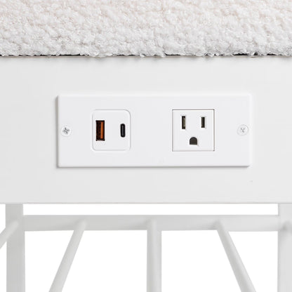 Home Upholstered Storage Bench with Charging Station, White