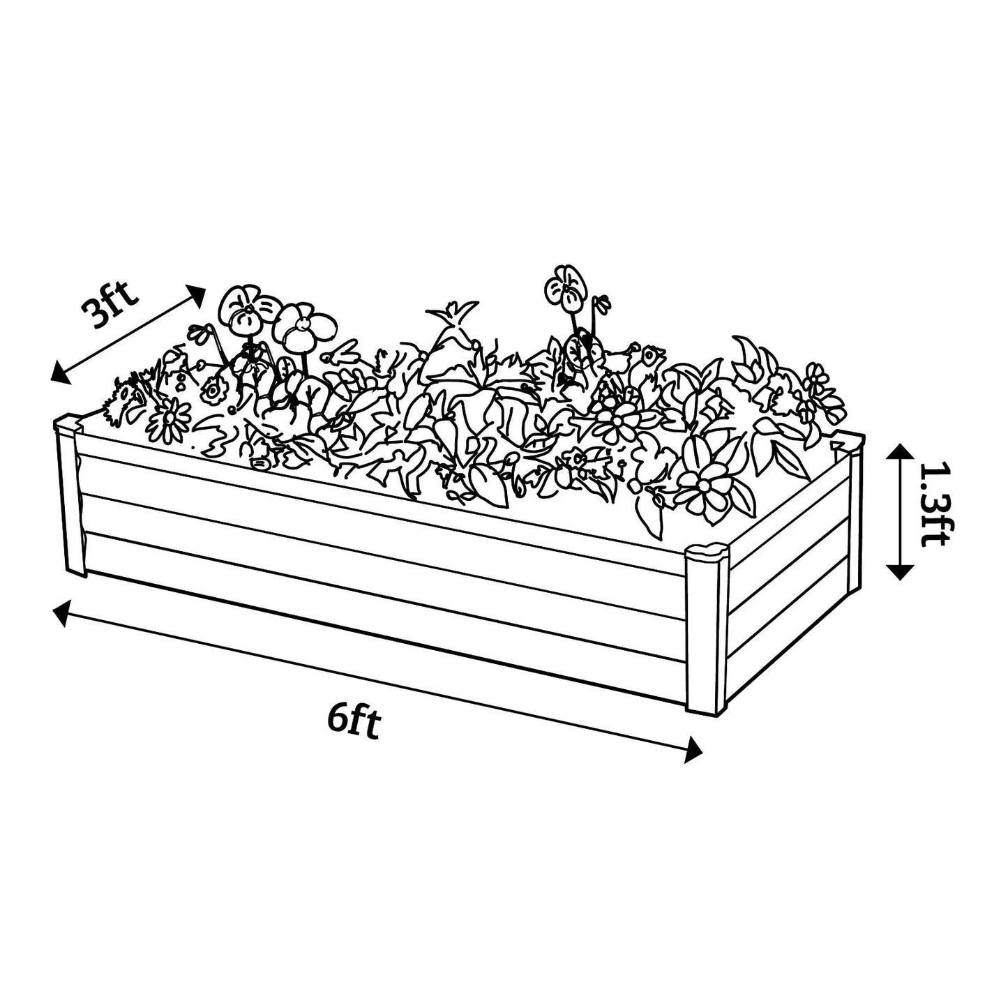6' x 3' Galvanized Raised Garden Bed