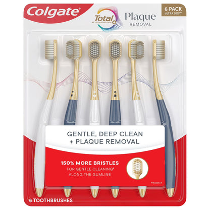 Colgate Total Plaque Removal Manual Toothbrush, Ultra Soft, 6 pk.