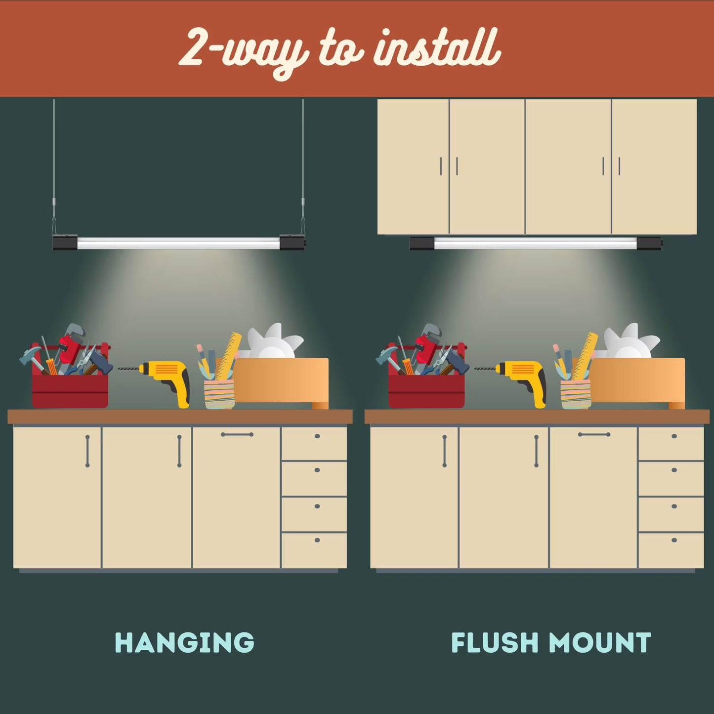 LED Shop Light 4FT. 40W Dual Tube Lightweight Inline Switch 2-Pack