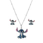 Lilo and Stitch Stud Earring and Pendant Necklaces Set in Sterling Silver