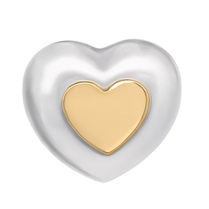 High Polish Puffy Heart Earrings in Sterling Silver & 14K Gold