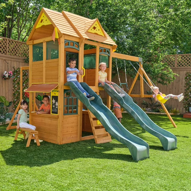 Overland Heights Wooden Swing Set with Monkey Bars