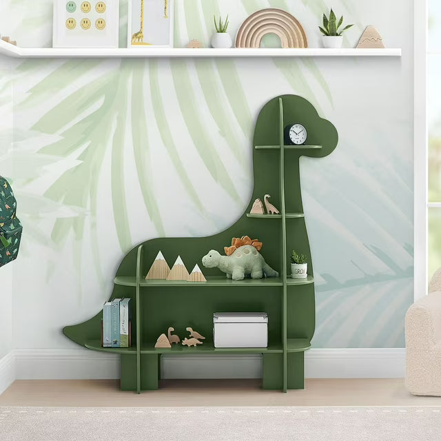 Children Dinosaur Shaped Bookcase, Green