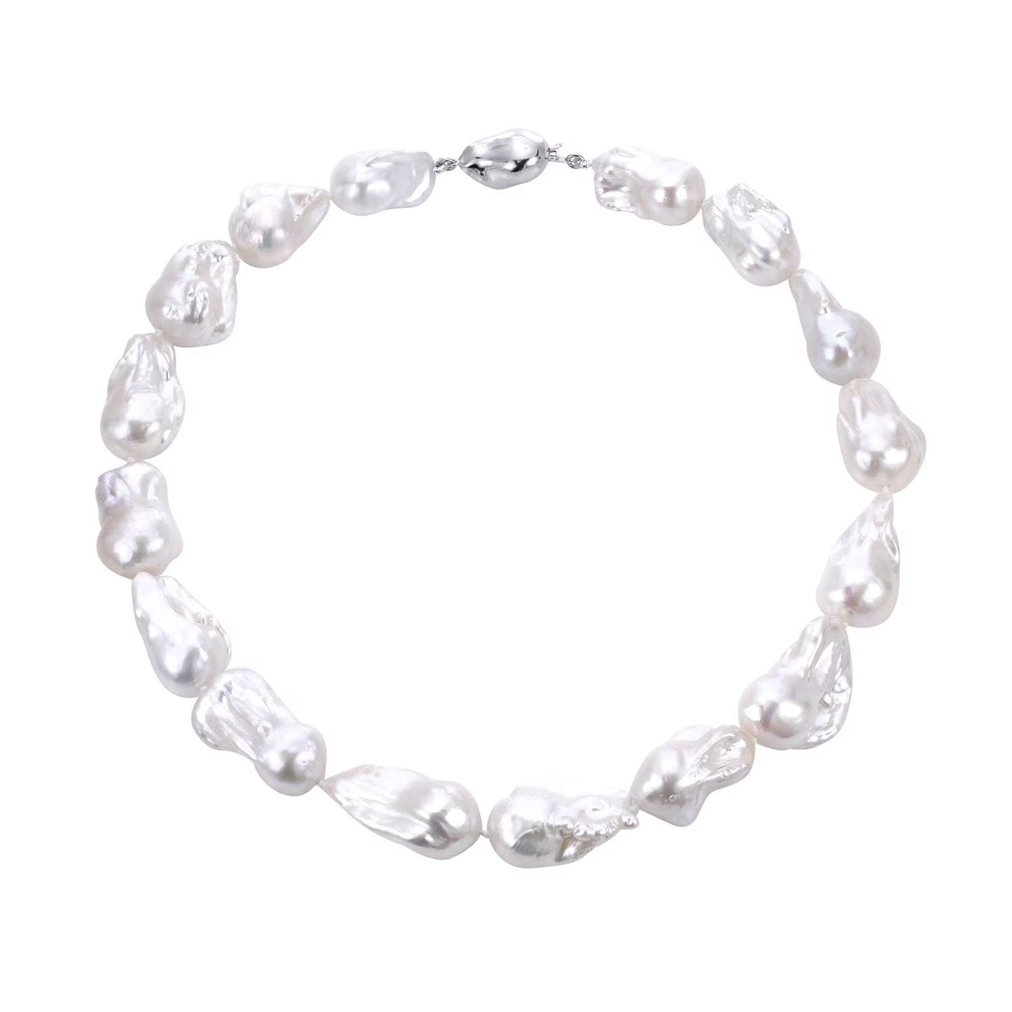18" 12-15mm White Nucleated Baroque Cultured Freshwater Pearl Necklace