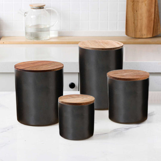 4-piece Canister With Acacia Wood Lid Set