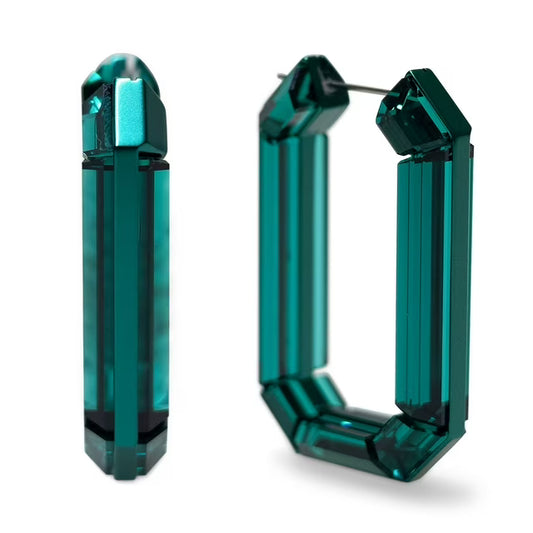 Octagon Cut Green Crystal Lucent Statement Hoop Earrings