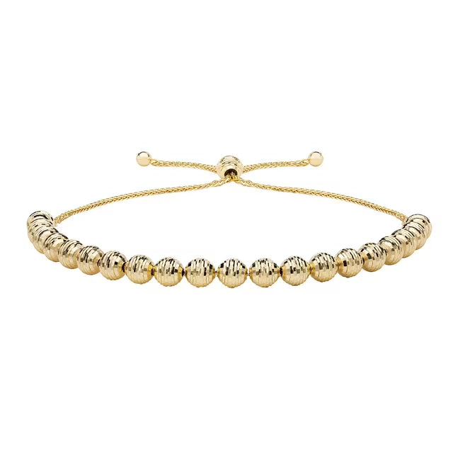 Diamond Cut Bead Bolo Bracelet in 14K Gold