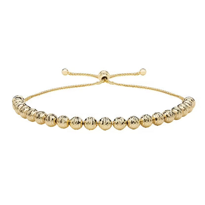 Diamond Cut Bead Bolo Bracelet in 14K Gold