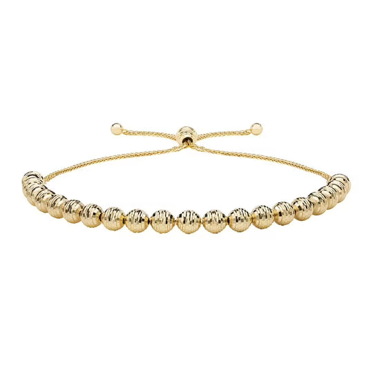 Diamond Cut Bead Bolo Bracelet in 14K Gold