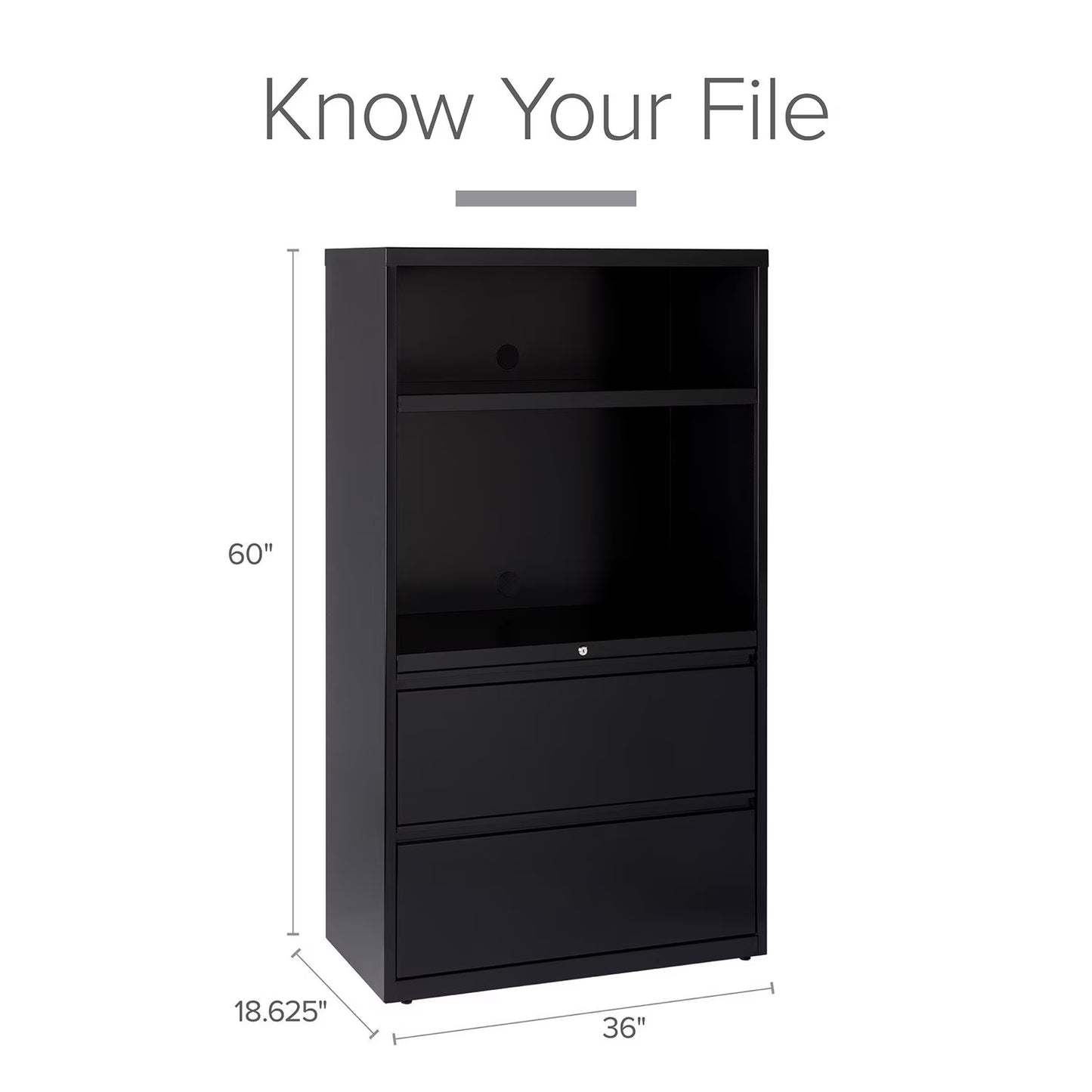 36" Wide 2 Drawer Lateral Combo File Cabinet, Black