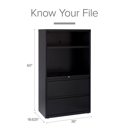 36" Wide 2 Drawer Lateral Combo File Cabinet, Black