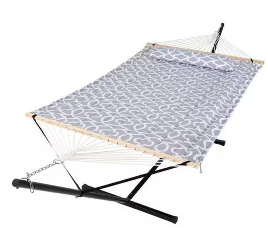 Heavy-Duty 2-Person Hammock with Stand and Detachable Pillow