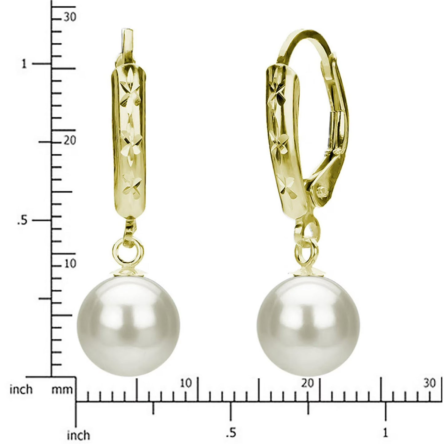 7-8mm Freshwater Pearl Diamond Cut Leveback Earrings in 14K Gold