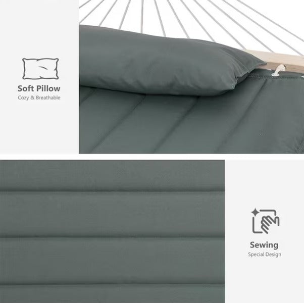 2-Person Hammock with Hardwood Spreader Bar and Pillow
