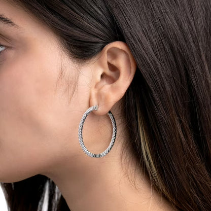 Round Cut Lab Created White Sapphire Hoop Earrings in Sterling Silver