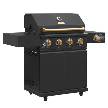 Kitchen Outdoor Black 4-Burner Gas Grill