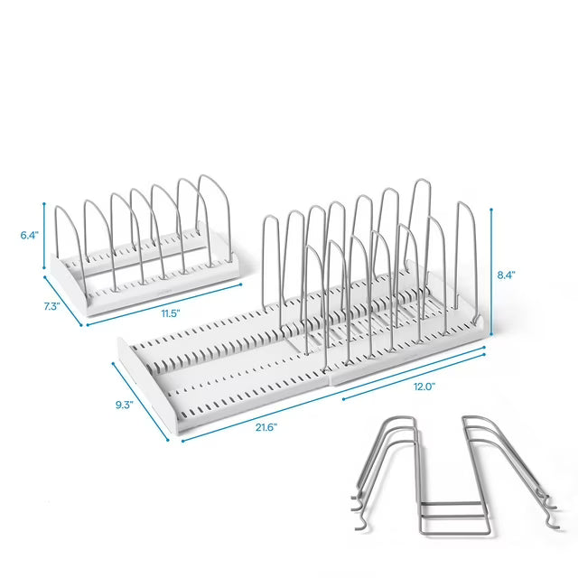2-Piece Expandable Cookware and Adjustable Bakeware Storage Rack