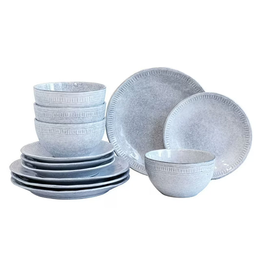 12-Piece Ridge Rim Stoneware Dinnerware Set