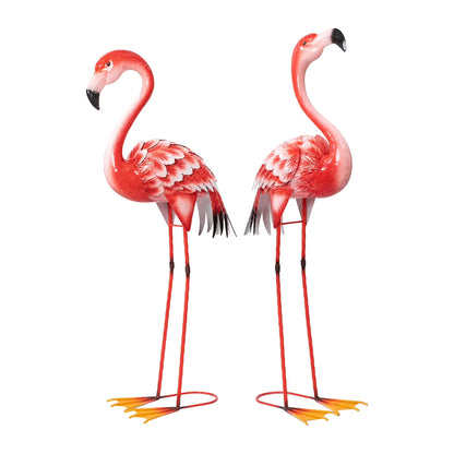 Metal Flamingo Statues, Set of 2