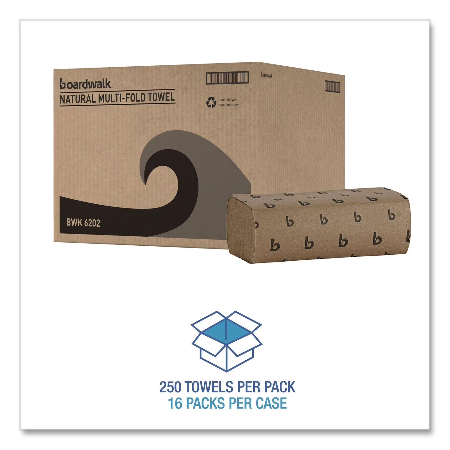 Multifold 1-Ply Natural Paper Towels 16 pks., 250 towels/pk.